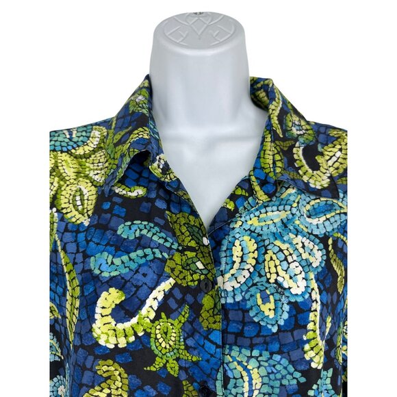 Chicos Womens Button-Up Blouse With Floral Mosaic Print Size 2 US L - Picture 2 of 7